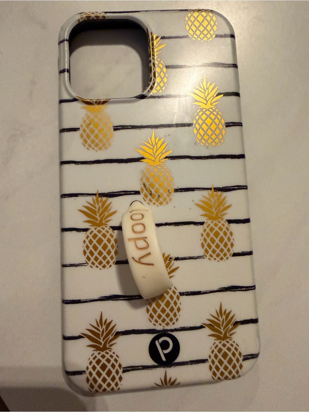 Loopy Case White Phone Case with Gold Pineapples and White Grip-  iPhone15promax